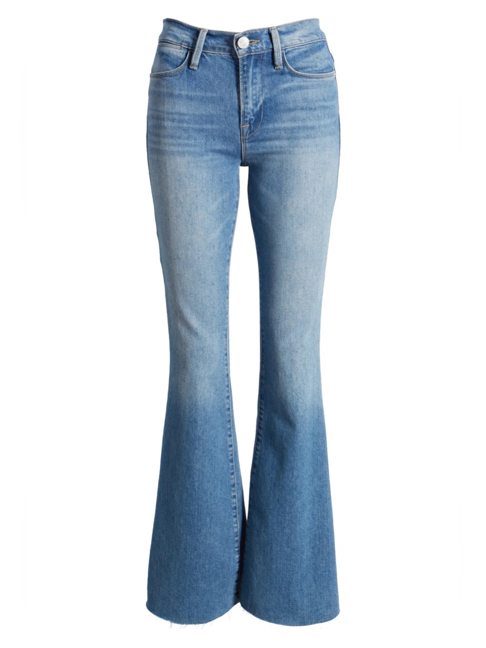 Frame Denim Le High Waist Raw Hem Flare Jeans in Deepwater